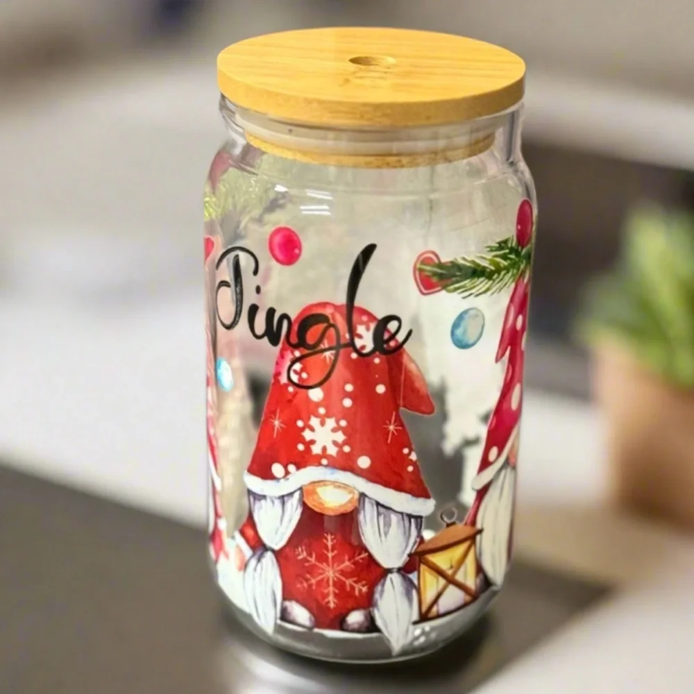 Jingle bells gnomes Xmas glass cup‎
